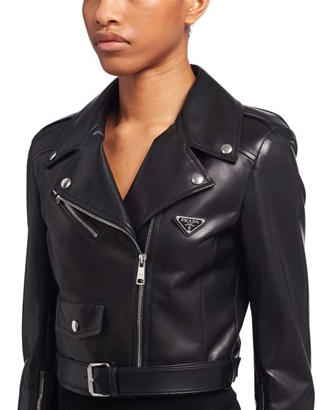 leather carcoat prada|prada leather jacket for women.